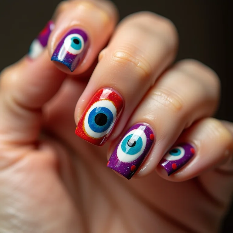 Unhas decoradas com olho grego colorido