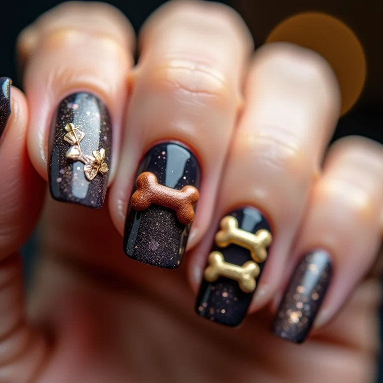 Unhas decoradas com ossinhos de cachorro
