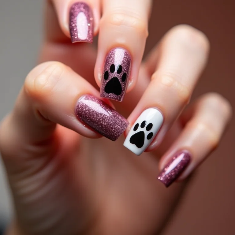 Unhas decoradas com patinhas de cachorro