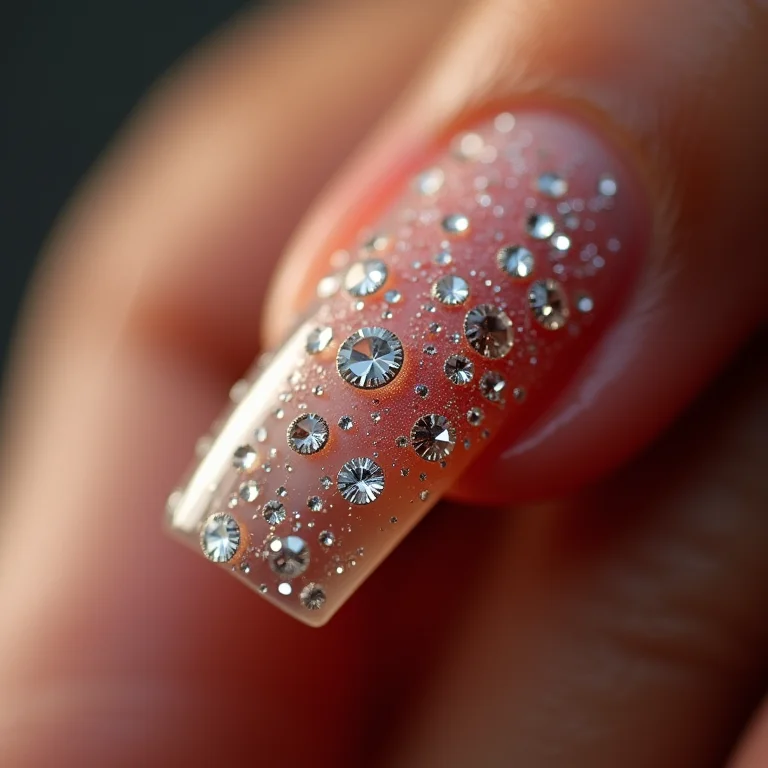 Unhas decoradas com pedrarias e strass.