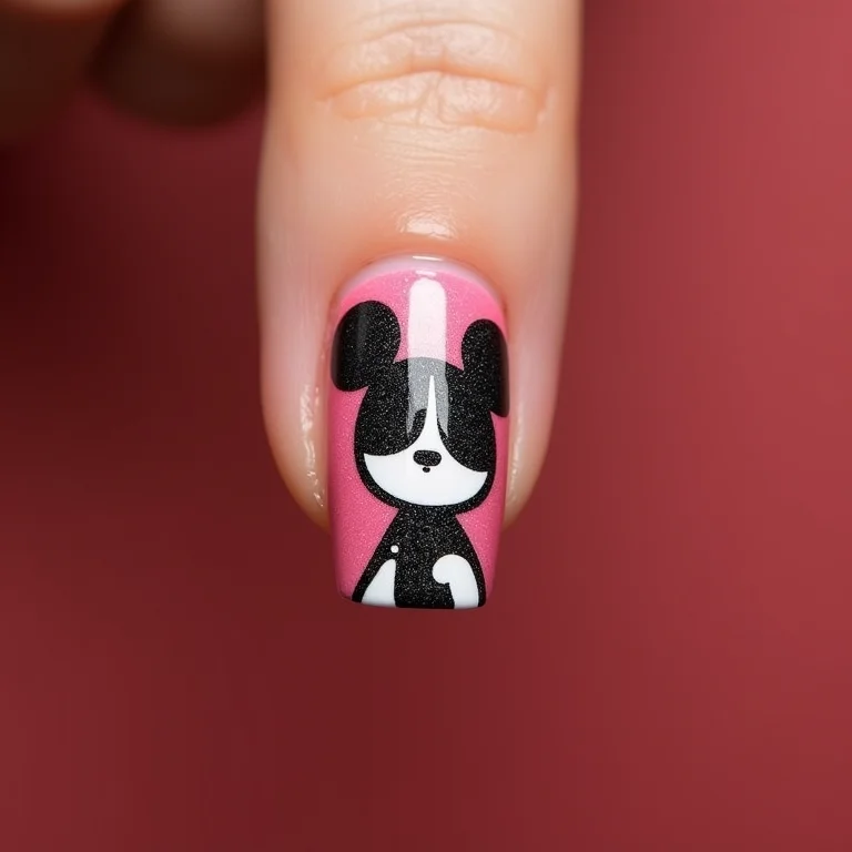Unhas decoradas com personagens de desenho animado.