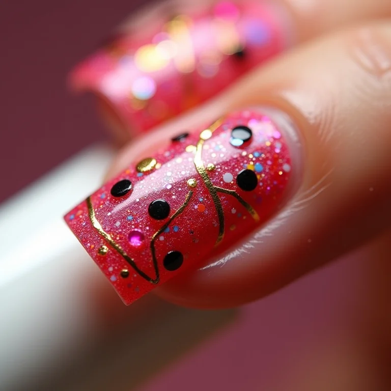 Unhas decoradas com pingentes para festas