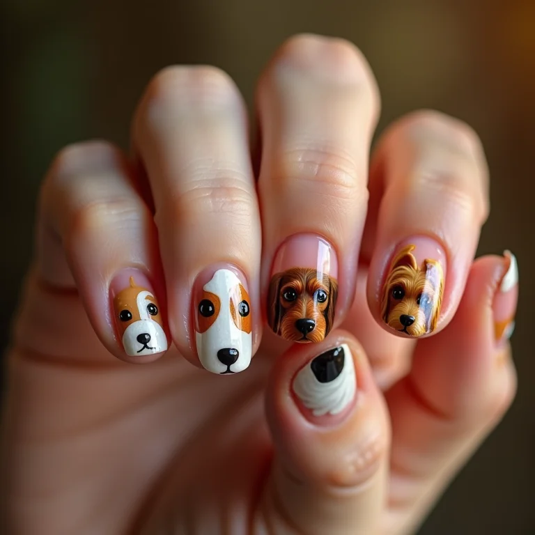 Unhas decoradas com raças de cachorro