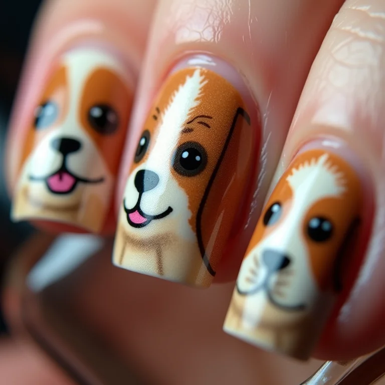 Unhas decoradas com rostinhos de cachorro expressivos