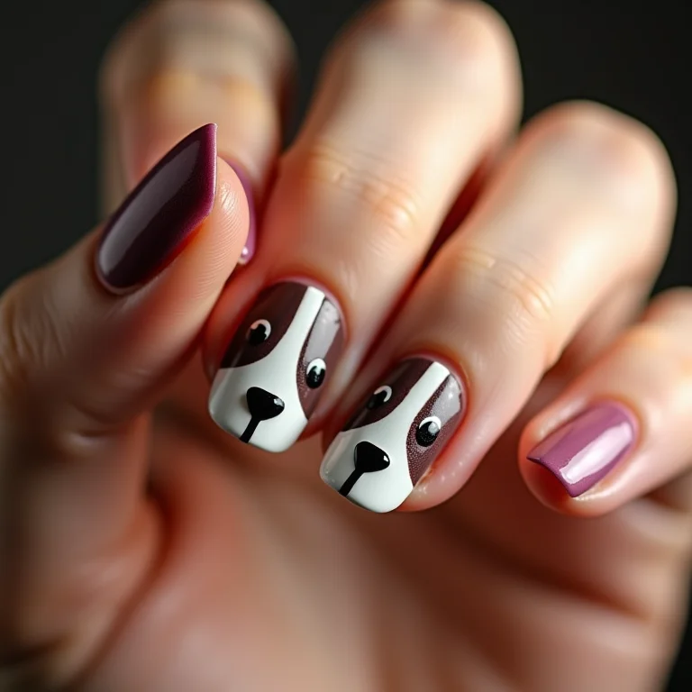 Unhas decoradas com rostos de cachorrinhos
