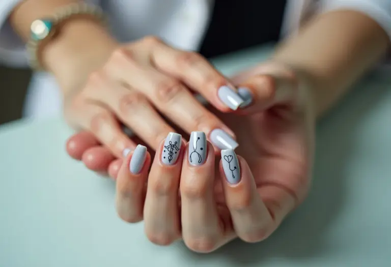 Unhas decoradas com tema medicina, sutileza e cuidado