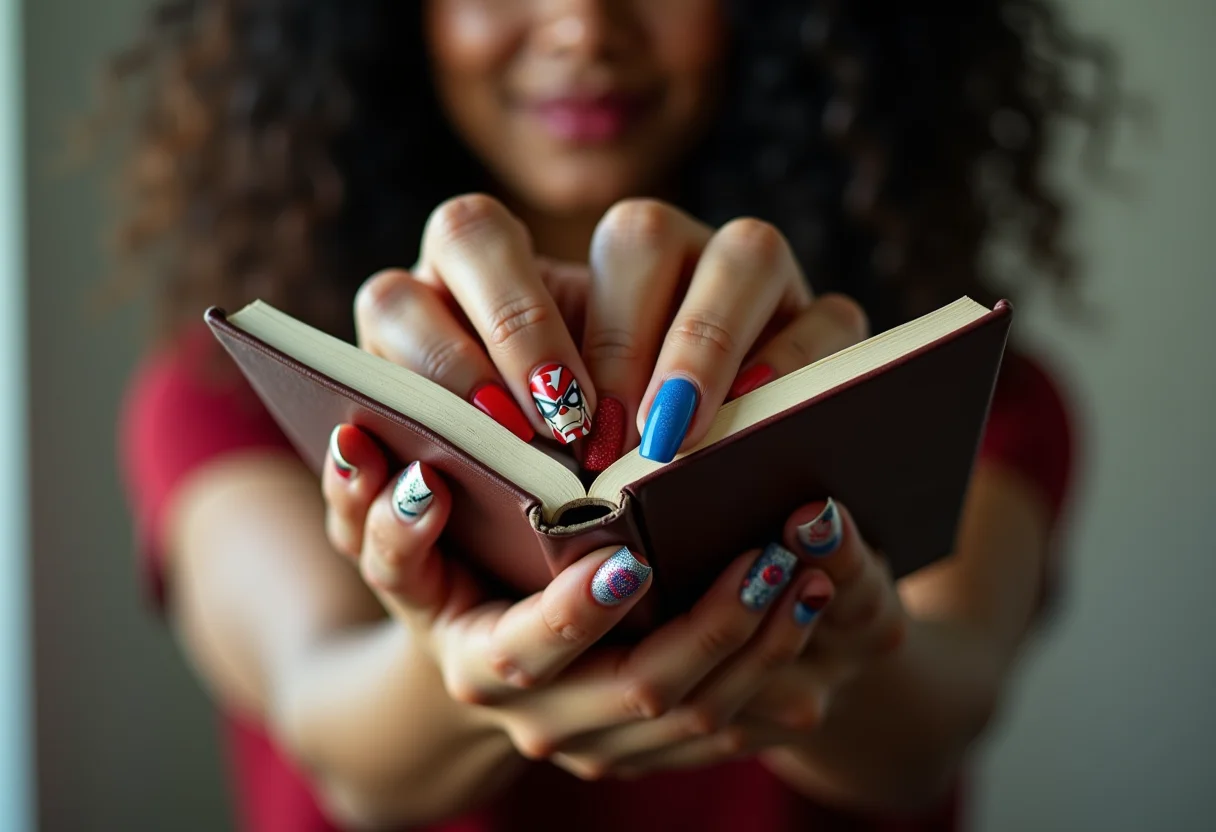 Unhas decoradas com temas de super-heróis da Marvel e DC