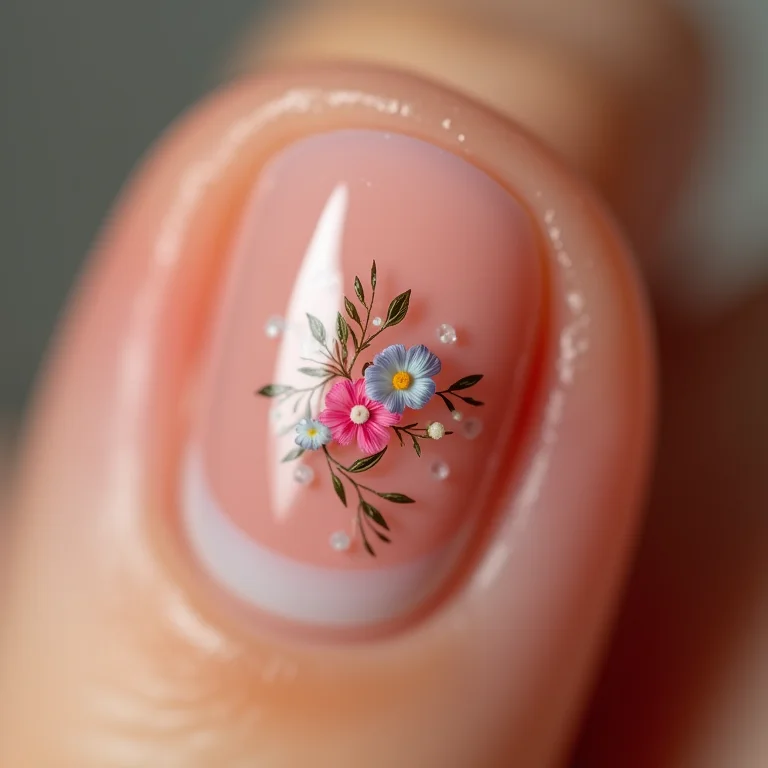 Unhas decoradas francesinha com detalhes florais