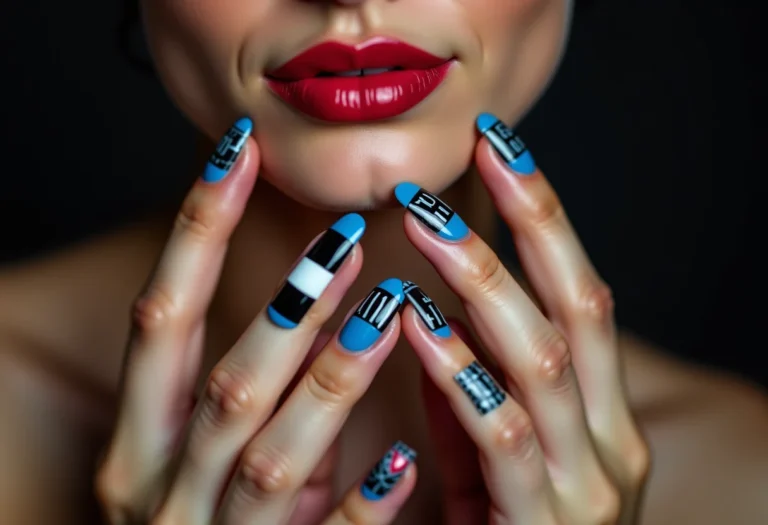 Unhas decoradas Grêmio com as cores do time.