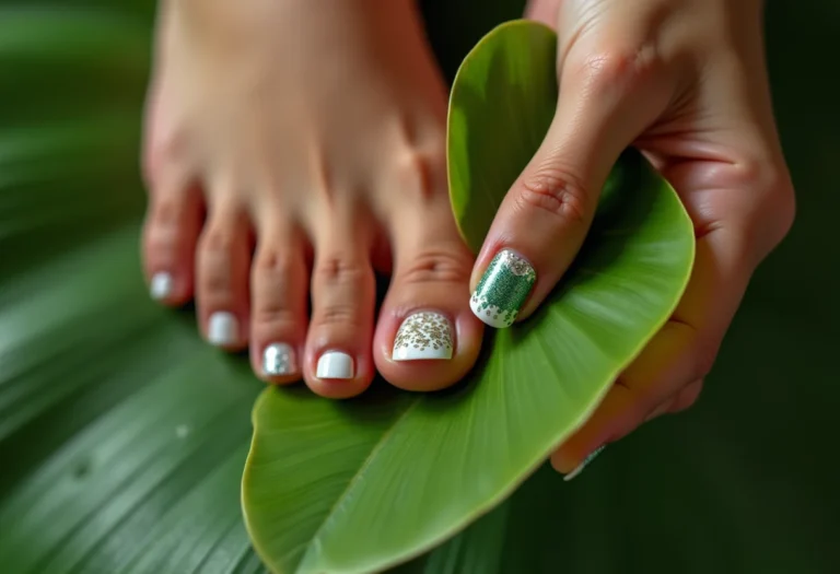 Unhas decoradas no pé com nail art variada.