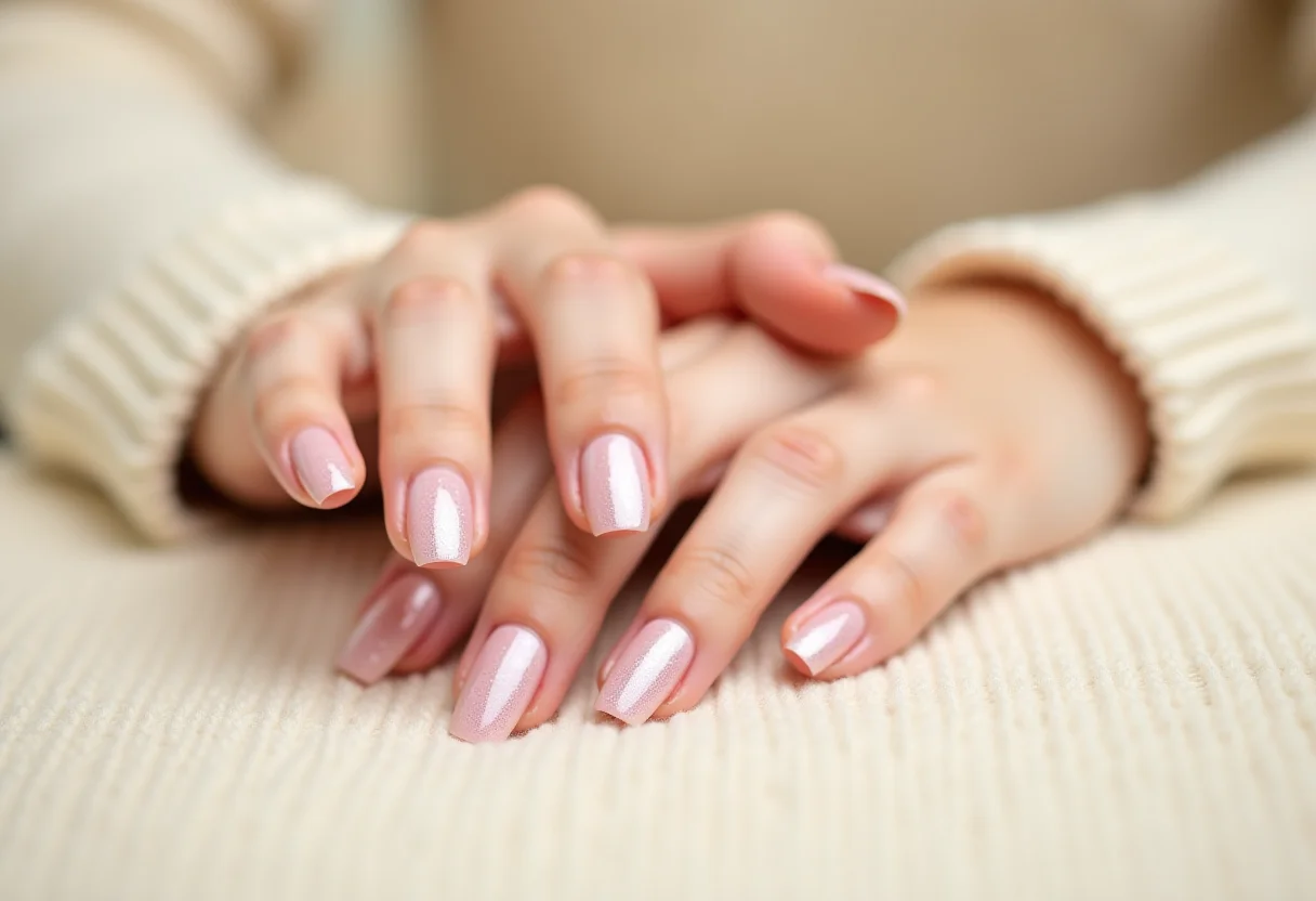 Unhas decoradas rosa com glitter em cashmere