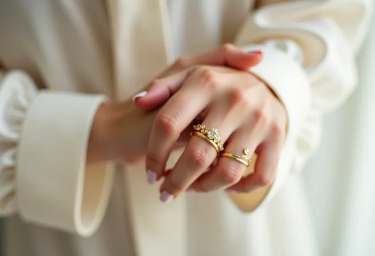 Unhas decoradas simples e minimalistas com anel dourado delicado