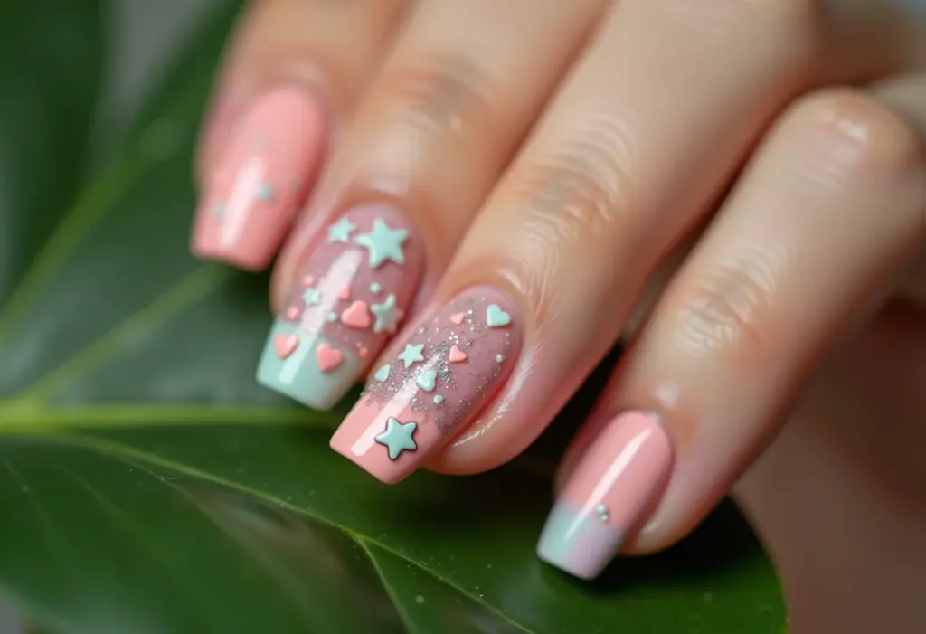 Unhas decoradas Tumblr com nail art kawaii e cores pastel