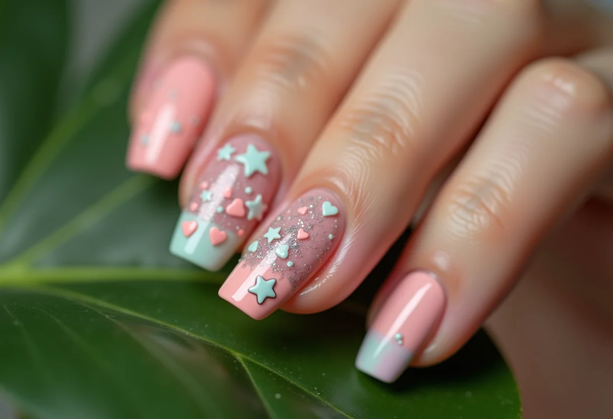 Unhas decoradas Tumblr com nail art kawaii e cores pastel