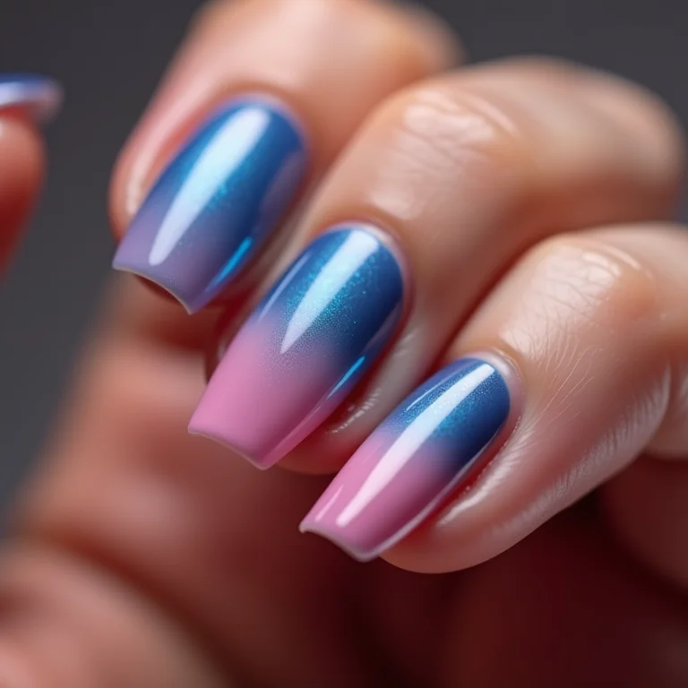 Unhas degradê azul e rosa para ocasiões especiais