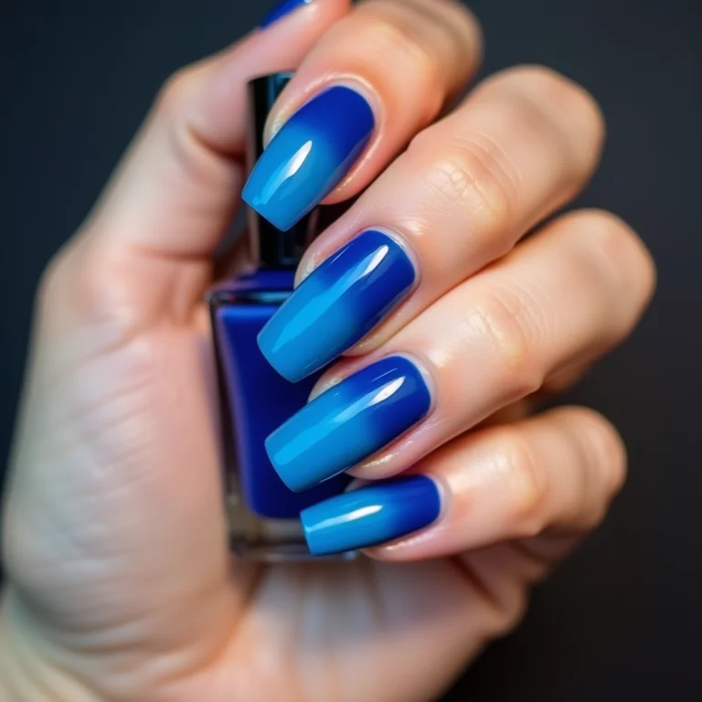 Unhas degradê azul royal