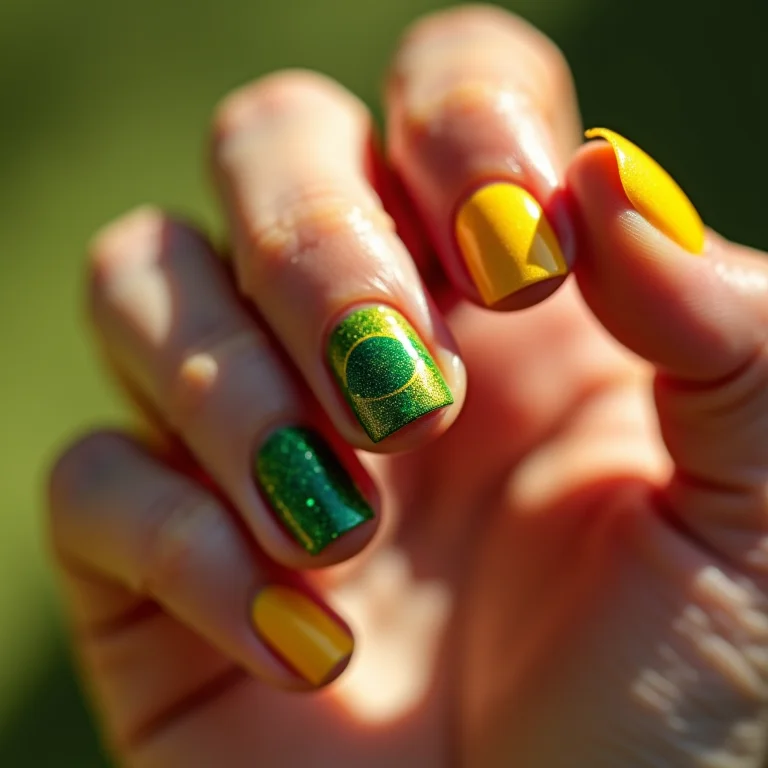 Unhas degradê com glitter para a Copa do Mundo.