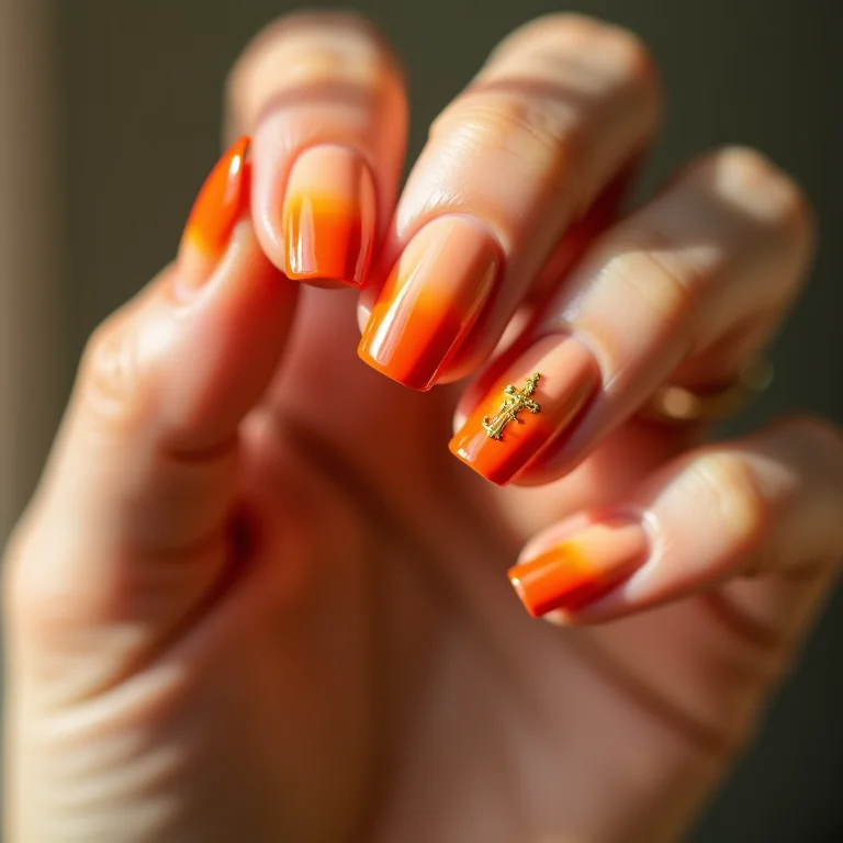 Unhas degradê com símbolos religiosos: modernidade e fé.