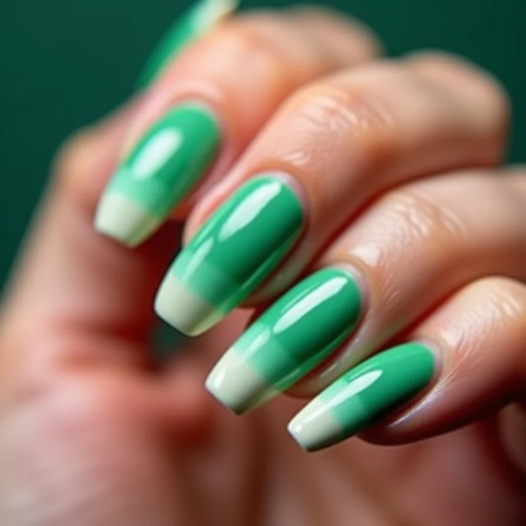 Unhas degradê em tons de verde
