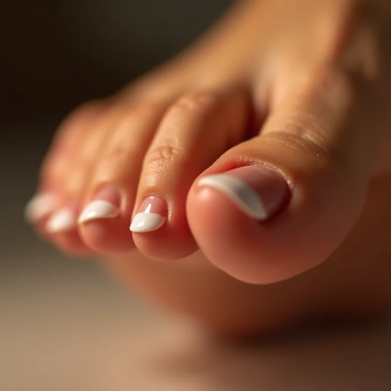 Unhas do pé com francesinha impecável.