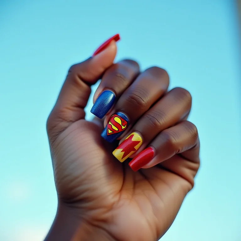 Unhas do Super-Homem: cores clássicas e símbolo icônico
