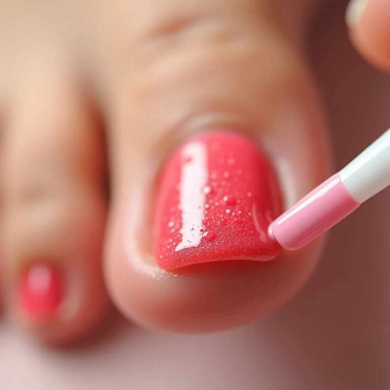 Unhas dos pés com camada de top coat protetora