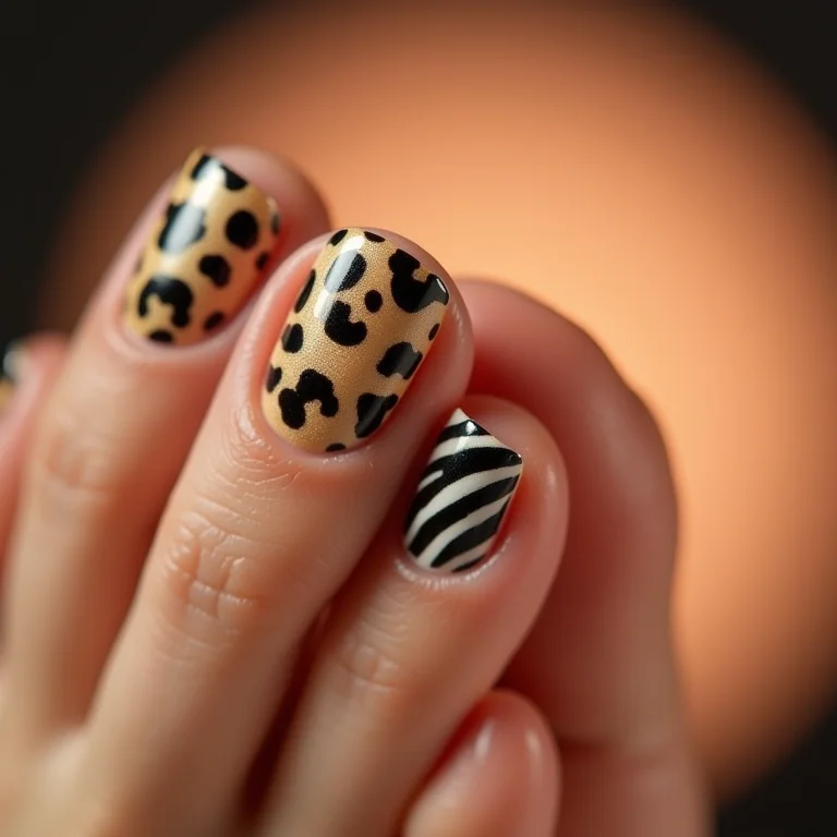 Unhas dos pés com estampa animal divertida