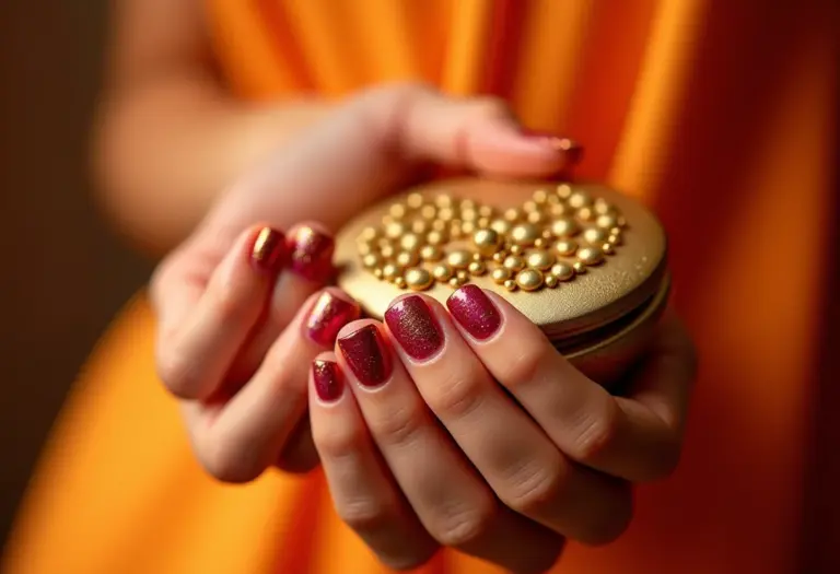 Unhas dos pés decoradas com clutch dourada