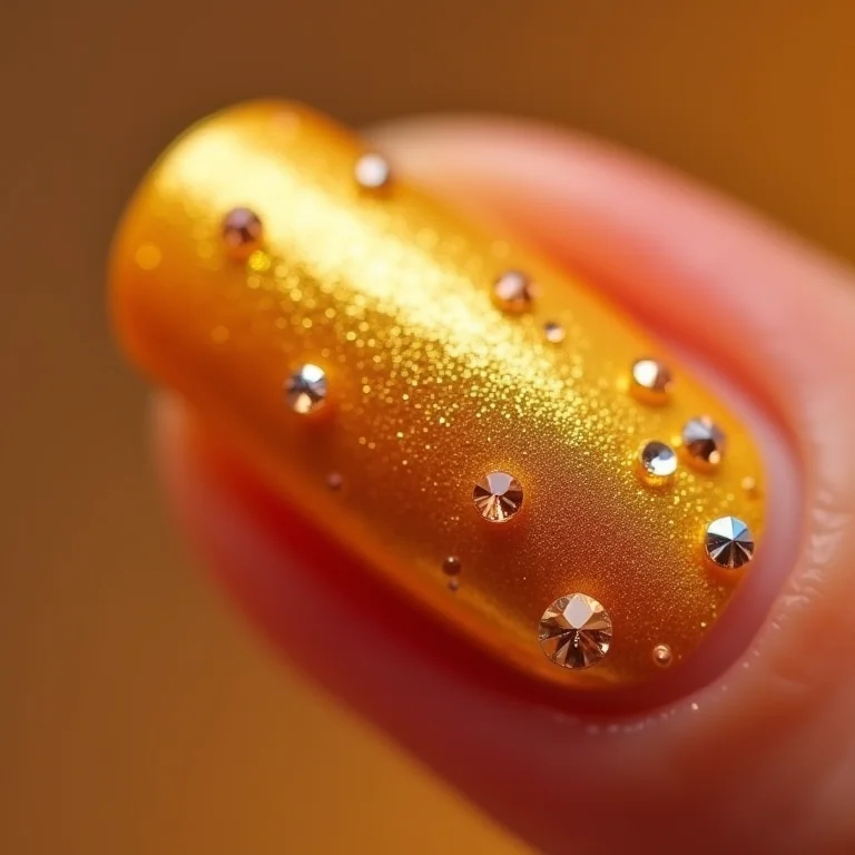 Unhas douradas com pedrarias