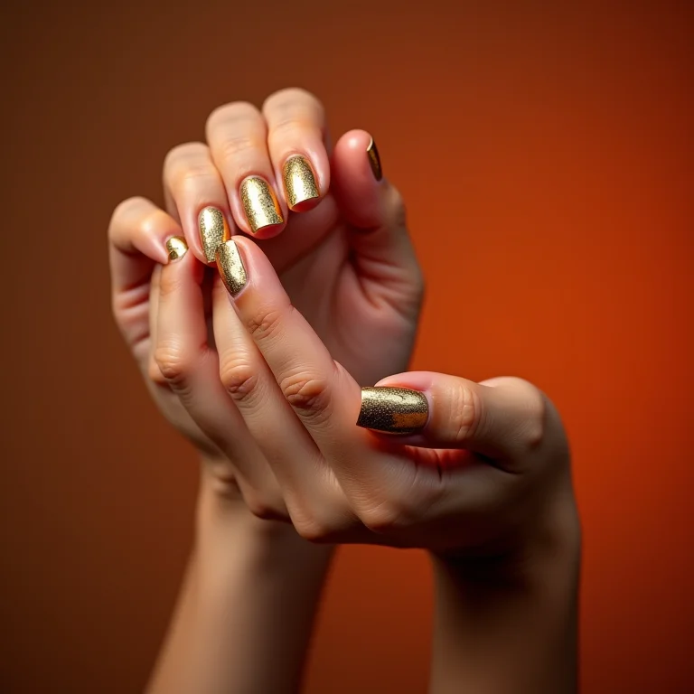 Unhas douradas geométricas