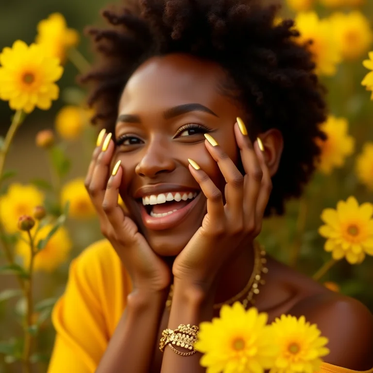 Unhas douradas inspiradas em Oxum