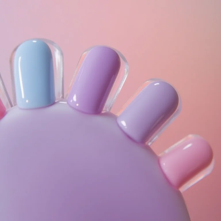 Unhas em cores diferentes de azul e roxo.