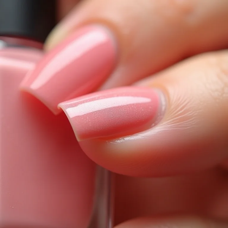 Unhas finalizadas com brilho e proteção.