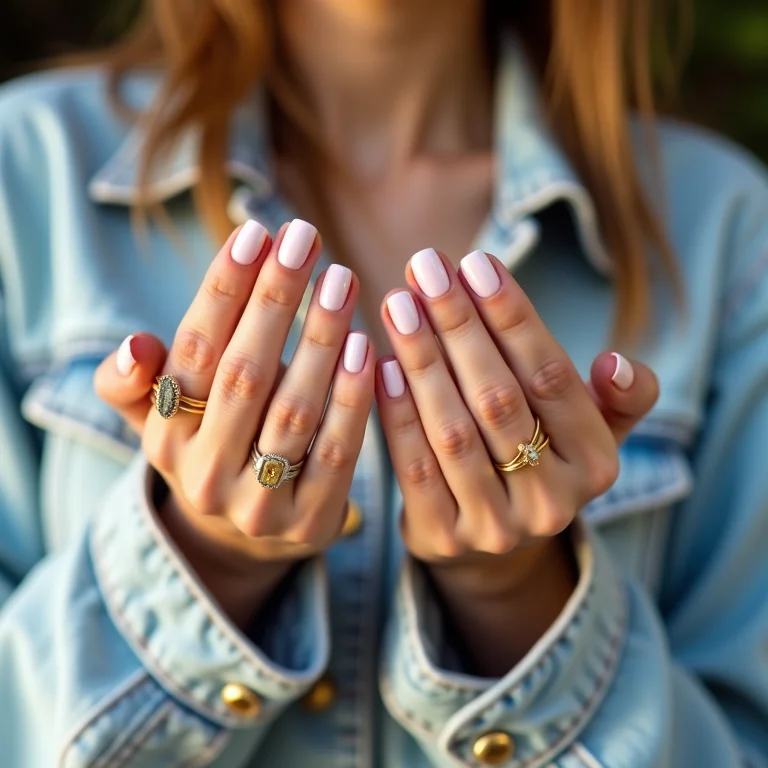 Unhas francesinhas modernas com anéis dourados