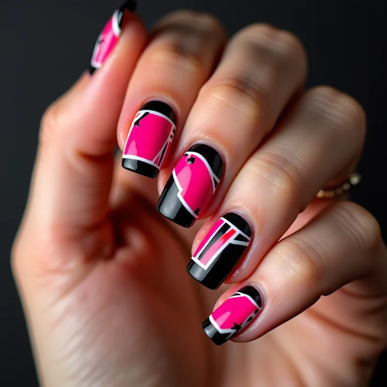 Unhas geométricas com cores neon