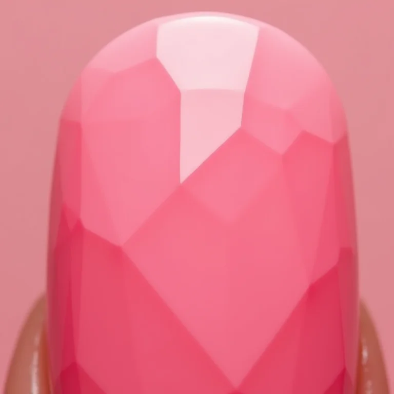Unhas geométricas cor de rosa em close-up.