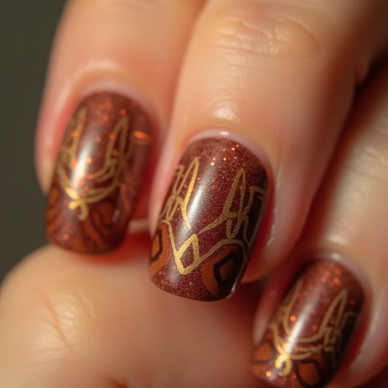 Unhas geométricas marrom com design moderno