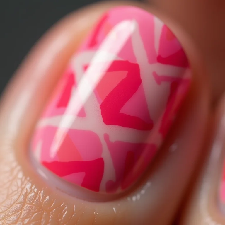 Unhas geométricas rosa e branco