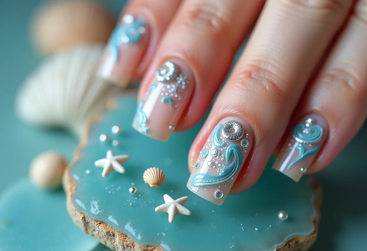 Unhas Iemanjá com nail art inspirada no oceano