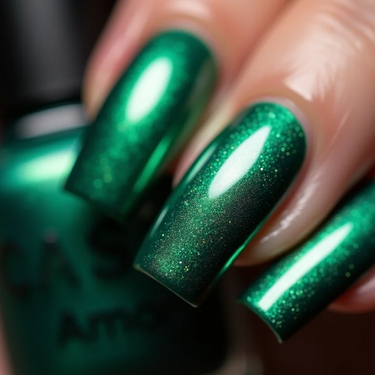 Unhas inteiras metalizadas verde esmeralda