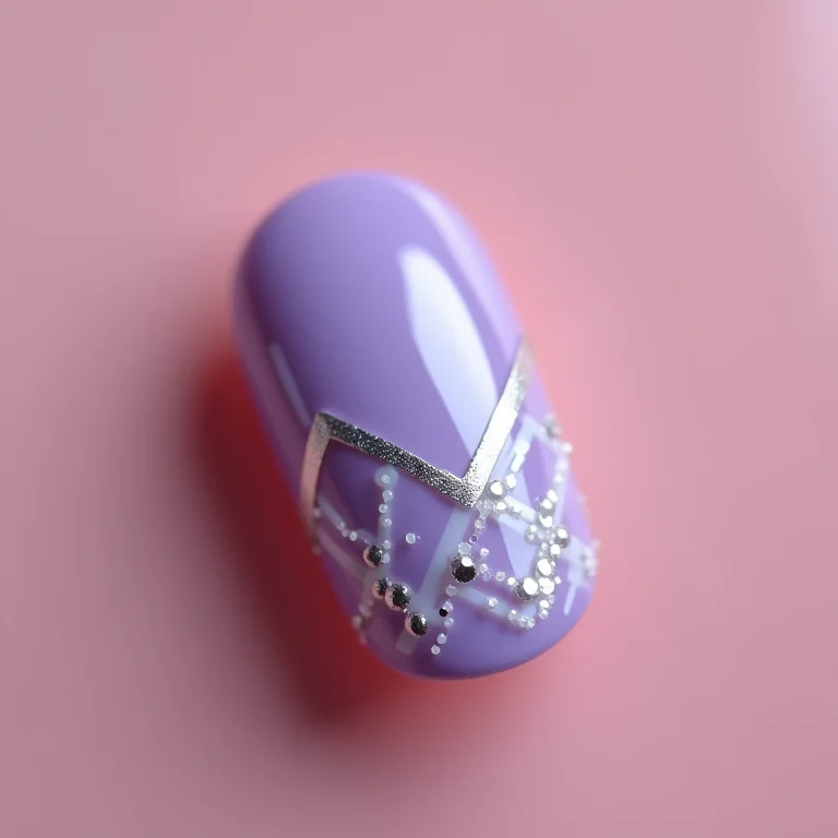 Unhas lilás geométricas com prata