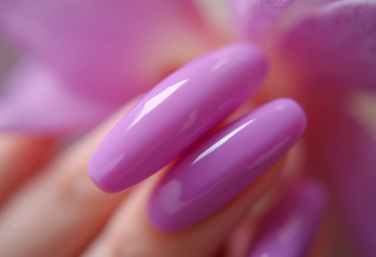 Unhas lilás segurando orquídea roxa