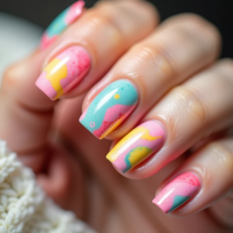 Unhas marmorizadas coloridas