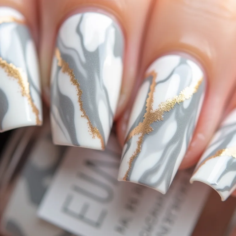 Unhas marmorizadas com gel e molde F1