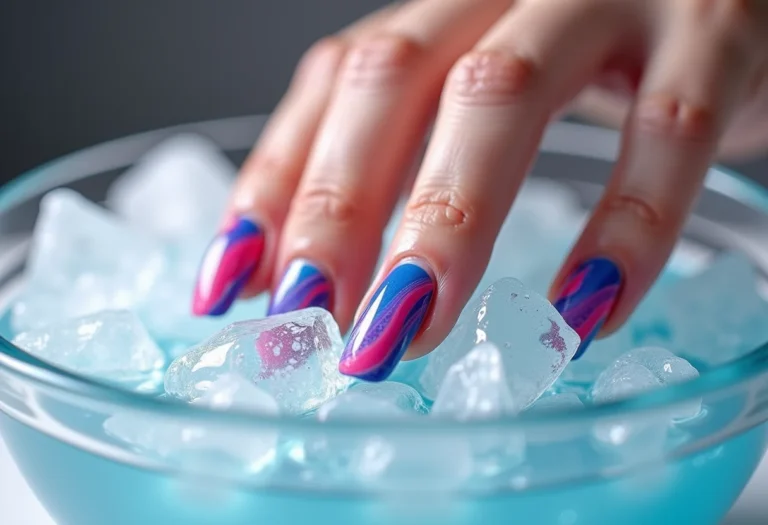 Unhas marmorizadas com água fria