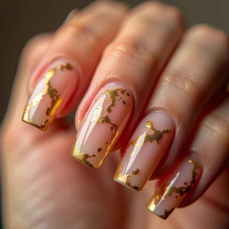 Unhas marmorizadas com veios dourados