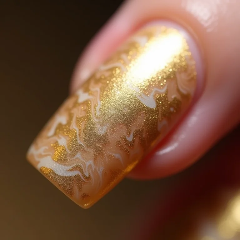 Unhas marmorizadas douradas