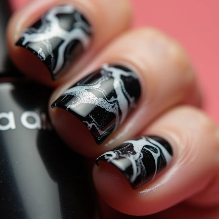 Unhas marmorizadas em preto e branco