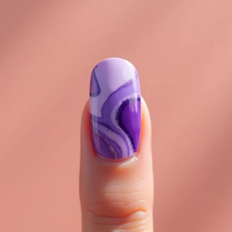Unhas Marmorizadas em Tons de Roxo