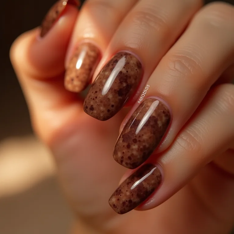 Unhas marmorizadas marrom com efeito elegante